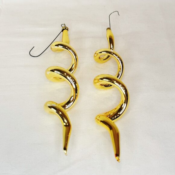 2 Vintage Spiral Corkscrew Gold Mercury Glass Ornament Christmas Tree Decor 7.5" - Picture 1 of 4